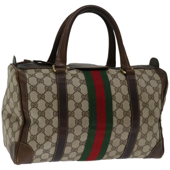 GUCCI Handbags - GUCCI GG Supreme Web Sherry Line Hand Bag PVC Beige Red Green Auth 67336